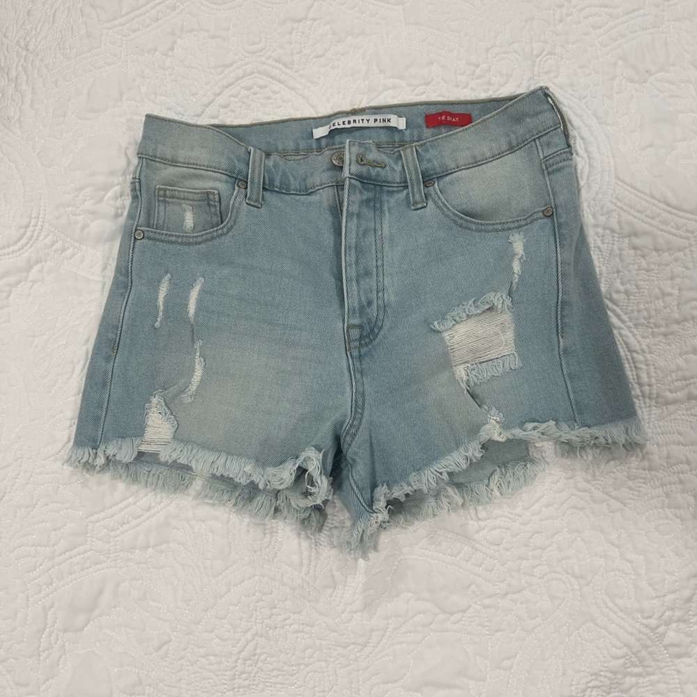 Celebrity Pink Women's Frayed Jean Shorts - Light Blue